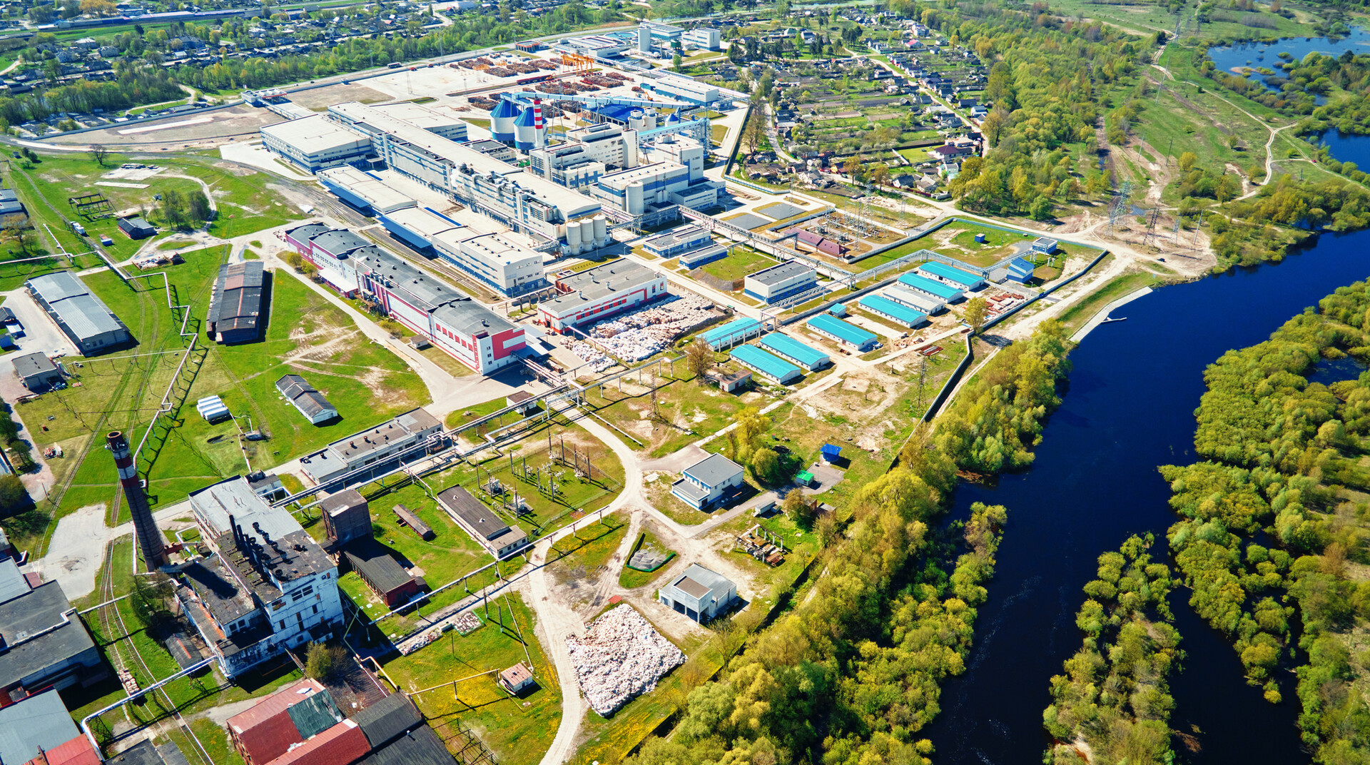 An aerial view of a paper mill