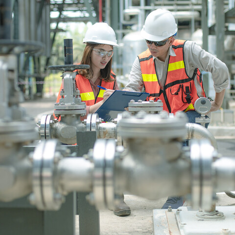 Two workers in personal protective equipment